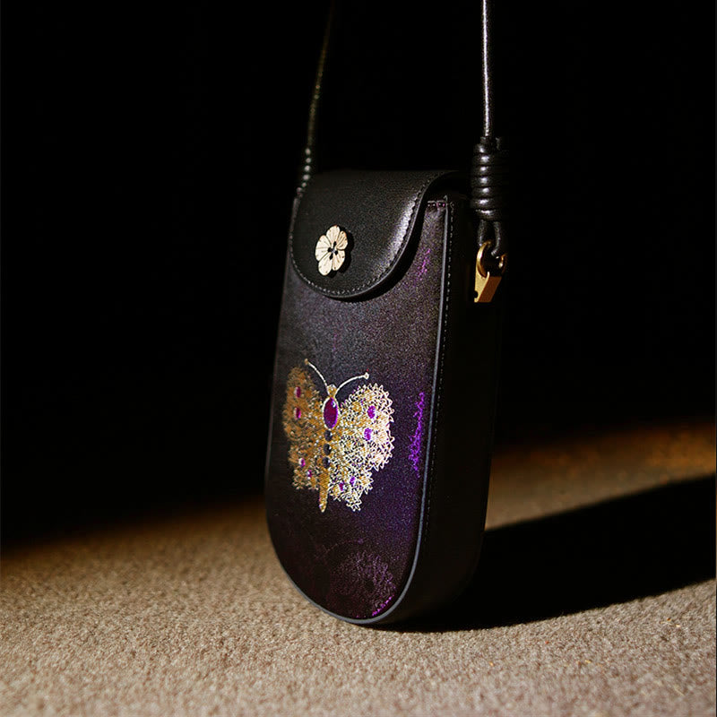Buddha Stones Retro Flower Butterfly Leaves Branches Song Brocade Shoulder Bag Hangbags - image 3
