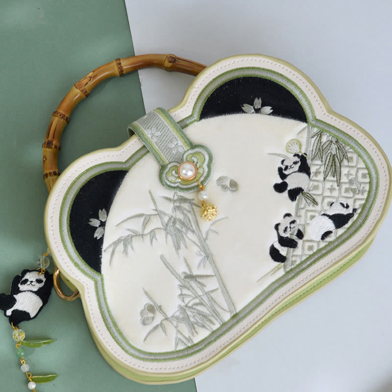 Buddha Stones Panda Bamboo Embroidery Pearl Chain Chinese Knot Tassel Crossbody Bag Handbags - image 1