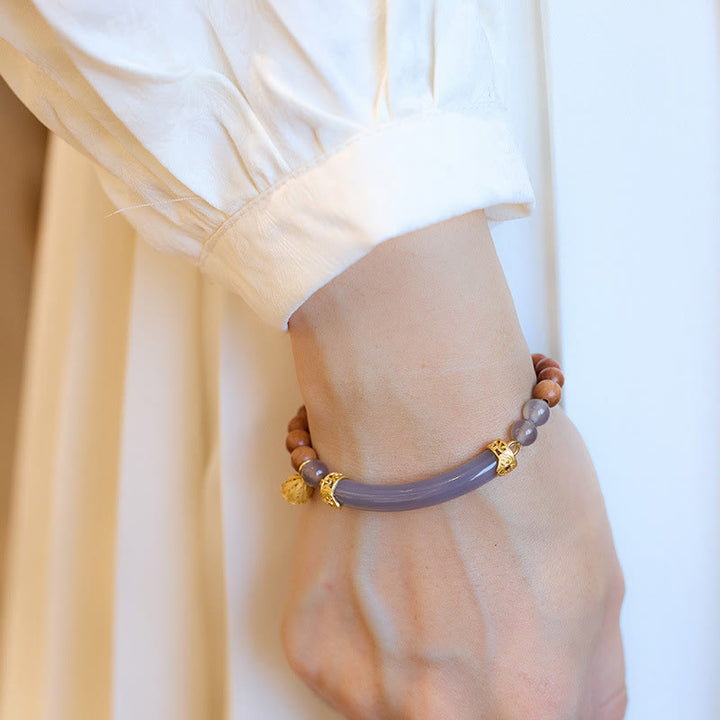 Buddha Stones Sandalwood Gray Agate Chalcedony Cuff Half Bracelet Bangle - image 17