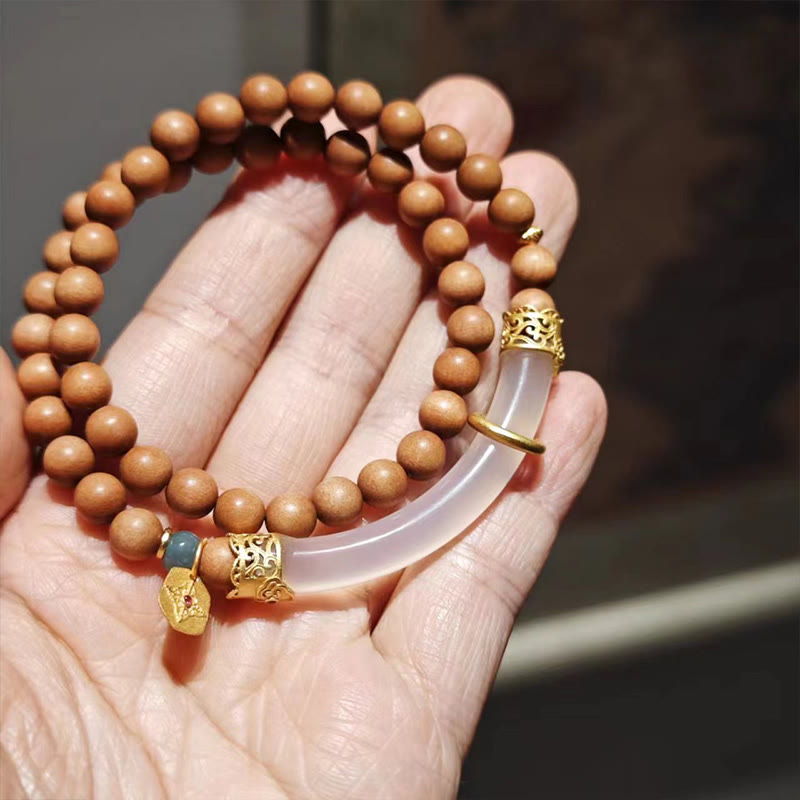 Buddha Stones Sandalwood Gray Agate Chalcedony Cuff Half Bracelet Bangle - Chalcedony Black Sandalwood Double Wrap(Wrist Circumference: 14-16cm) - image 24