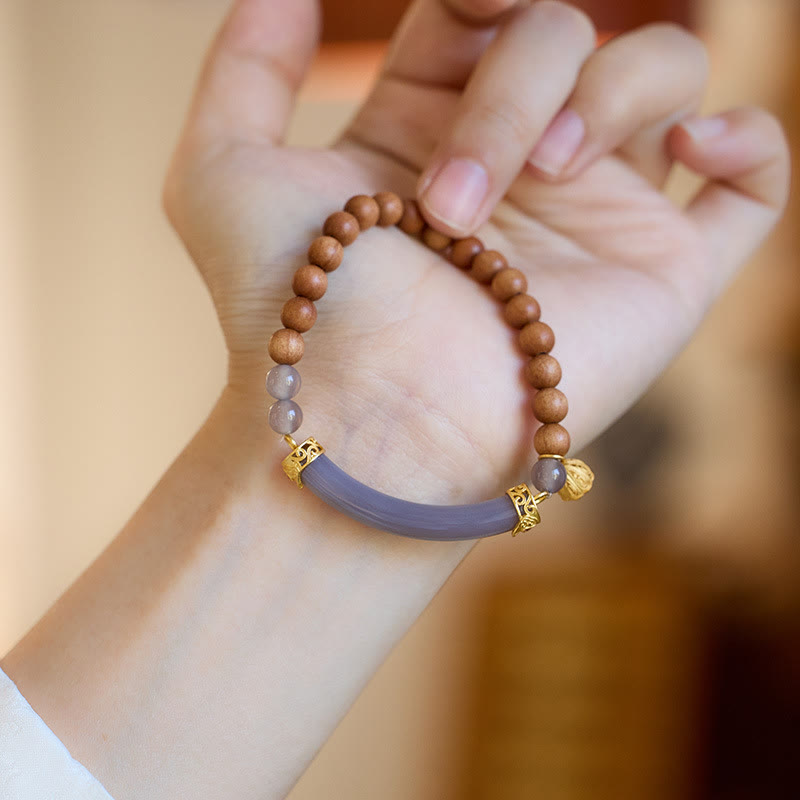 Buddha Stones Sandalwood Gray Agate Chalcedony Cuff Half Bracelet Bangle - image 15