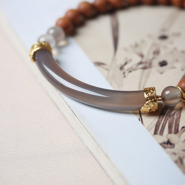 Buddha Stones Sandalwood Gray Agate Chalcedony Cuff Half Bracelet Bangle - image 10