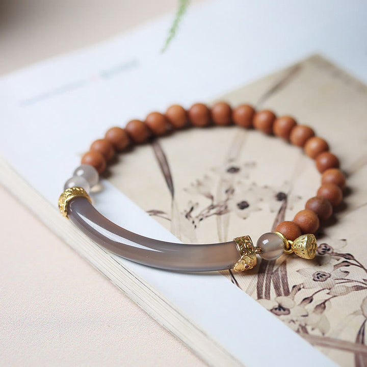 Buddha Stones Sandalwood Gray Agate Chalcedony Cuff Half Bracelet Bangle - image 2