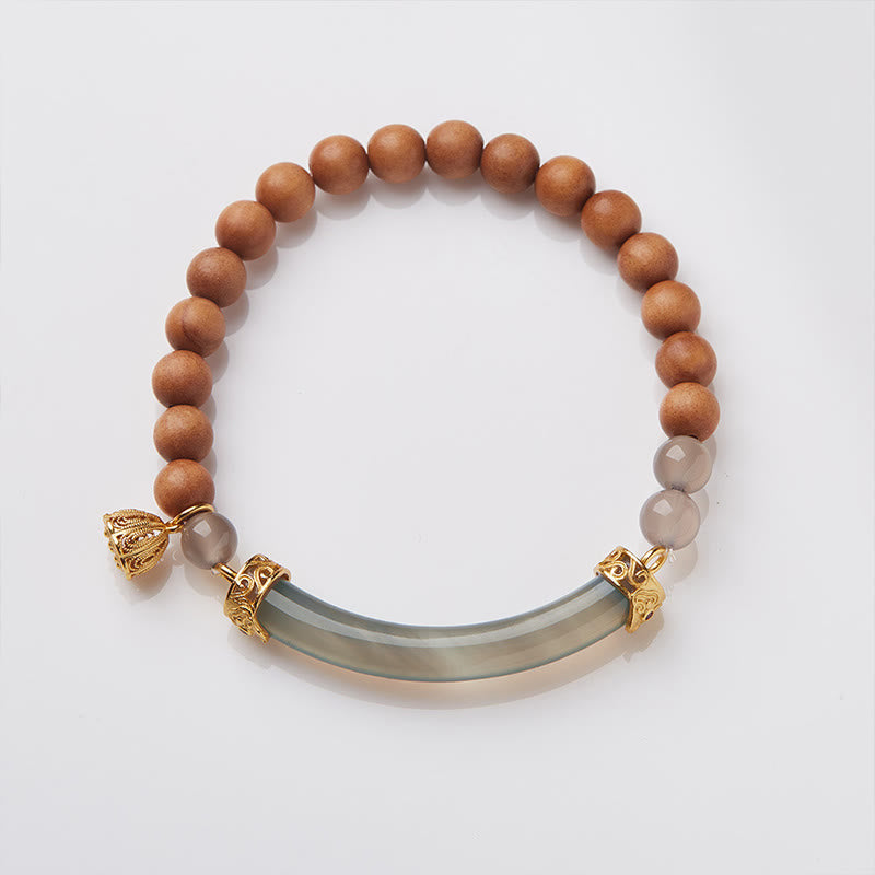 Buddha Stones Sandalwood Gray Agate Chalcedony Cuff Half Bracelet Bangle - image 13