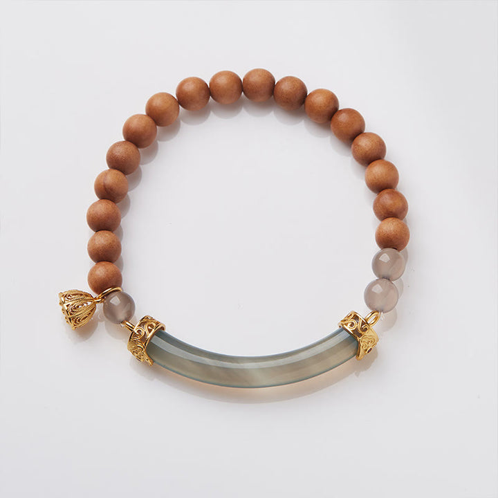 Buddha Stones Sandalwood Gray Agate Chalcedony Cuff Half Bracelet Bangle - image 13