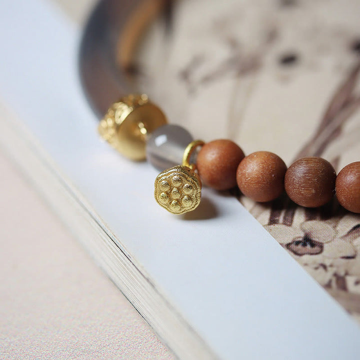 Buddha Stones Sandalwood Gray Agate Chalcedony Cuff Half Bracelet Bangle - image 3