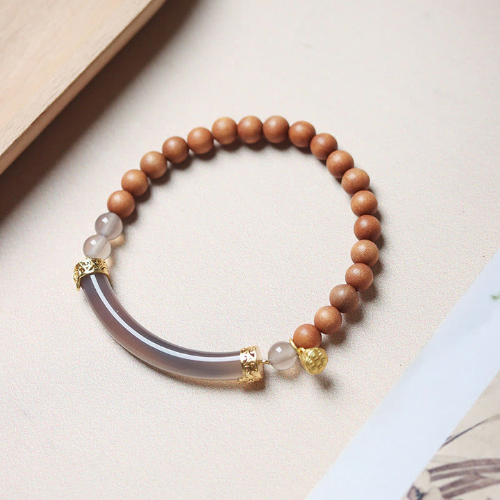 Buddha Stones Sandalwood Gray Agate Chalcedony Cuff Half Bracelet Bangle - image 8