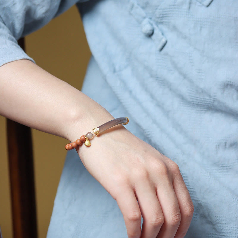 Buddha Stones Sandalwood Gray Agate Chalcedony Cuff Half Bracelet Bangle - image 20