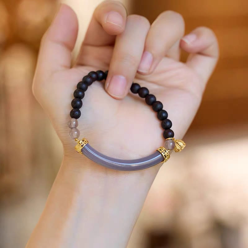 Buddha Stones Sandalwood Gray Agate Chalcedony Cuff Half Bracelet Bangle - image 22