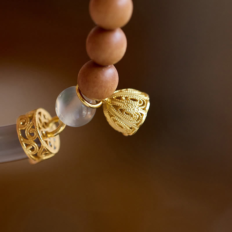 Buddha Stones Sandalwood Gray Agate Chalcedony Cuff Half Bracelet Bangle - image 11