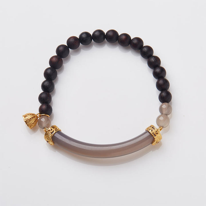 Buddha Stones Sandalwood Gray Agate Chalcedony Cuff Half Bracelet Bangle - Gray Agate Black Sandalwood(Wrist Circumference: 14-16cm) - image 21
