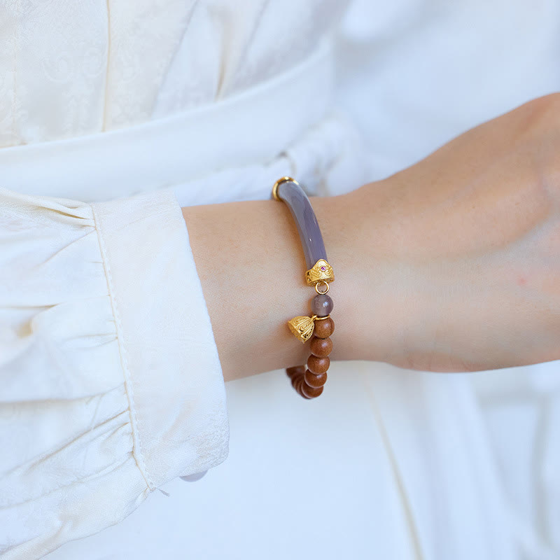 Buddha Stones Sandalwood Gray Agate Chalcedony Cuff Half Bracelet Bangle - image 16