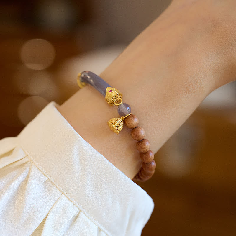 Buddha Stones Sandalwood Gray Agate Chalcedony Cuff Half Bracelet Bangle - image 4