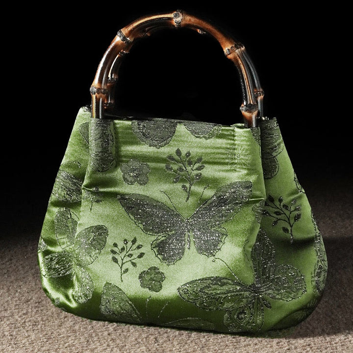 Buddha Stones Jacquard Flowers Butterfly Bamboo Handle Metal Chain Crossbody Bag Hangbags - image 7