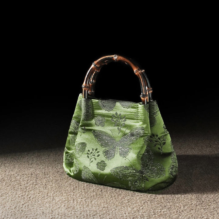 Buddha Stones Jacquard Flowers Butterfly Bamboo Handle Metal Chain Crossbody Bag Hangbags - image 5