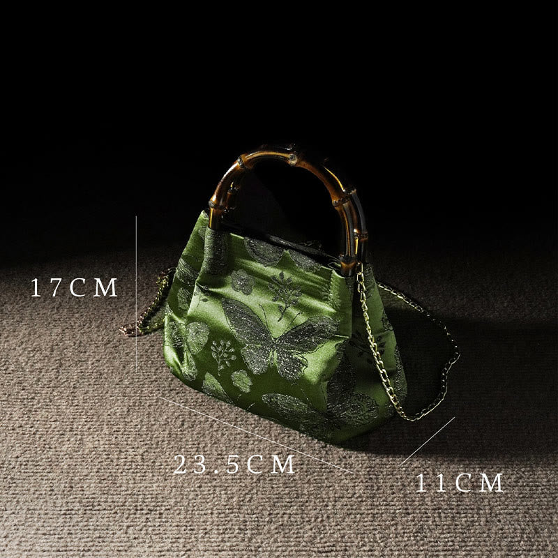 Buddha Stones Jacquard Flowers Butterfly Bamboo Handle Metal Chain Crossbody Bag Hangbags - image 3