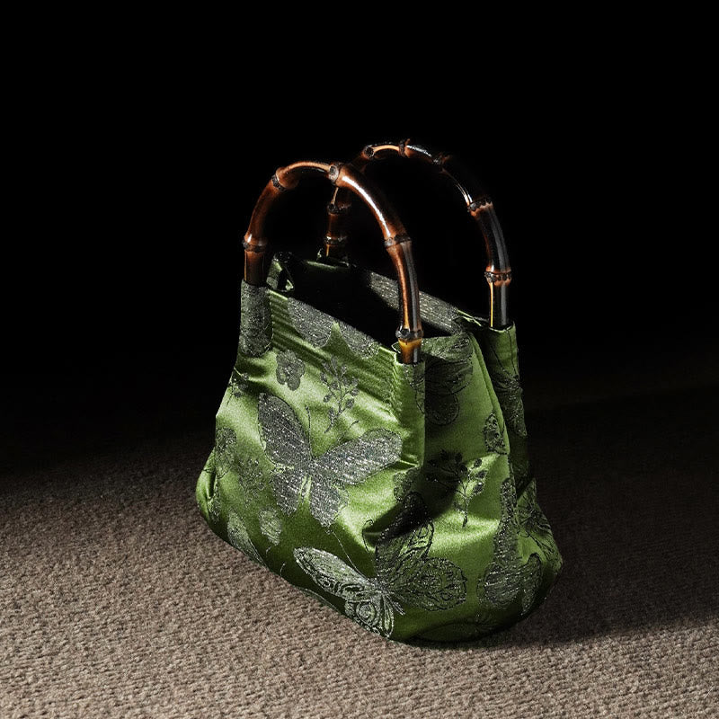Buddha Stones Jacquard Flowers Butterfly Bamboo Handle Metal Chain Crossbody Bag Hangbags - image 6