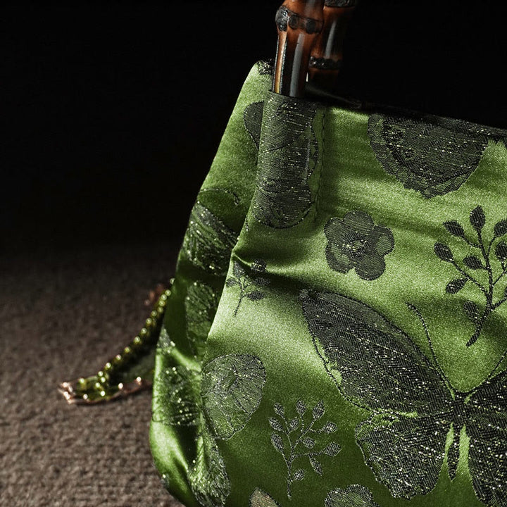 Buddha Stones Jacquard Flowers Butterfly Bamboo Handle Metal Chain Crossbody Bag Hangbags - image 8