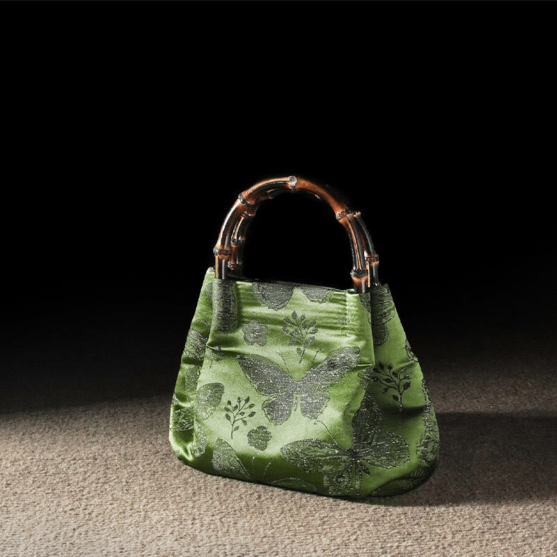 Buddha Stones Jacquard Flowers Butterfly Bamboo Handle Metal Chain Crossbody Bag Hangbags - image 4