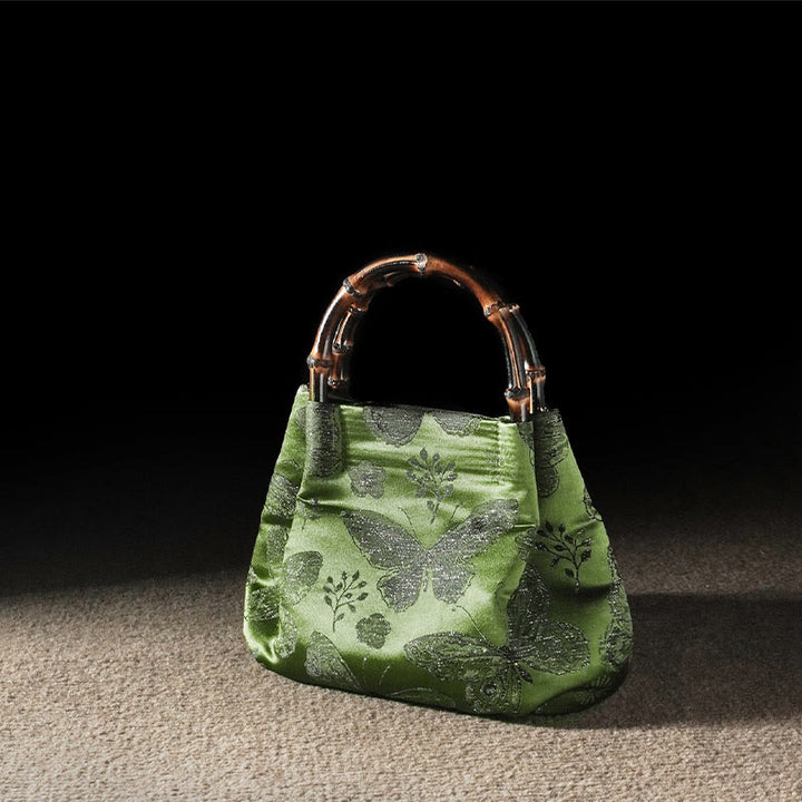 Buddha Stones Jacquard Flowers Butterfly Bamboo Handle Metal Chain Crossbody Bag Hangbags - image 4