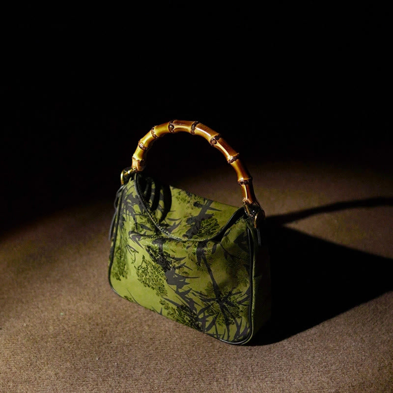Buddha Stones Lush Bamboo Handle Xiangyunsha Silk Crossbody Bag Hangbags - image 1