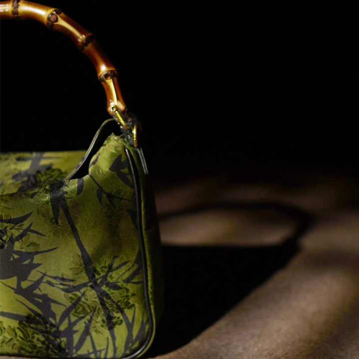 Buddha Stones Lush Bamboo Handle Xiangyunsha Silk Crossbody Bag Hangbags - image 9