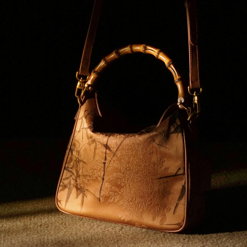 Buddha Stones Lush Bamboo Handle Xiangyunsha Silk Crossbody Bag Hangbags - image 19