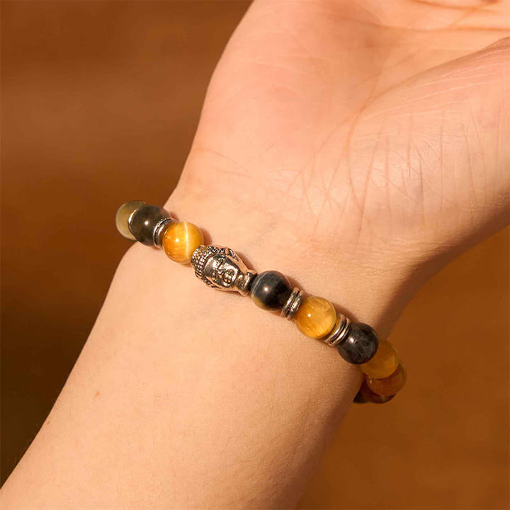 Buddha Stones Blue Green Red Tiger Eye Buddha Head Balance Bracelet - image 24