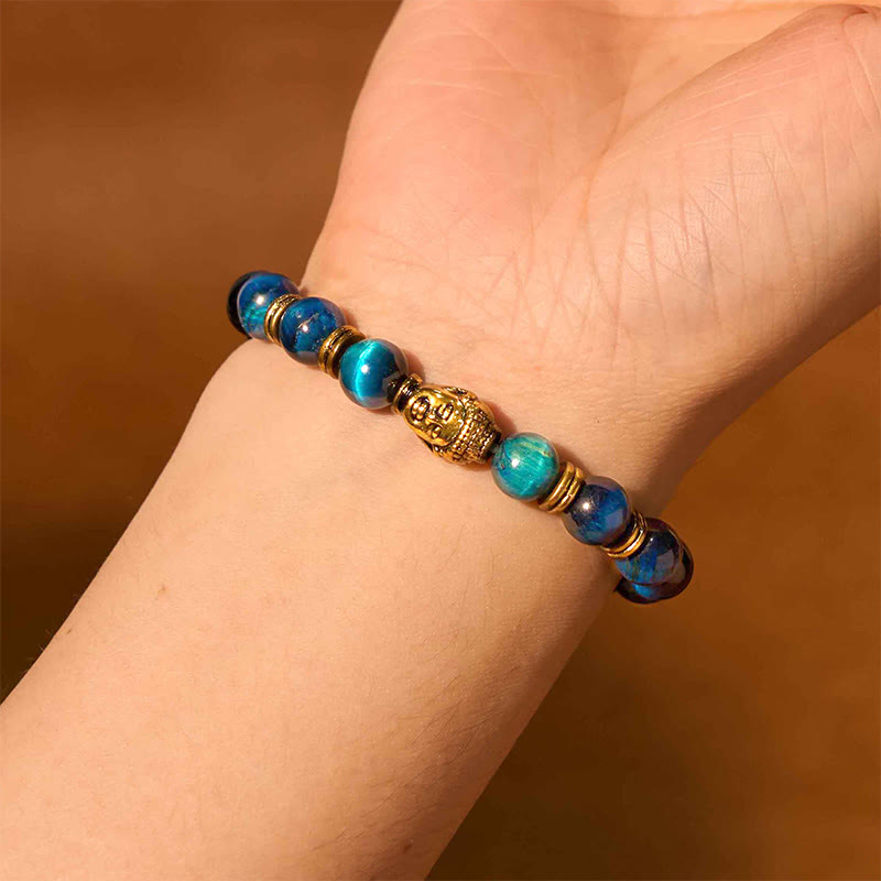 Buddha Stones Blue Green Red Tiger Eye Buddha Head Balance Bracelet - image 3