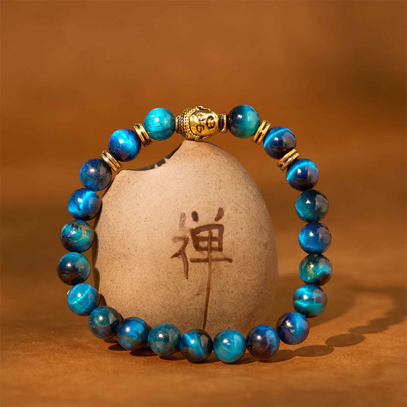 Buddha Stones Blue Green Red Tiger Eye Buddha Head Balance Bracelet - image 1
