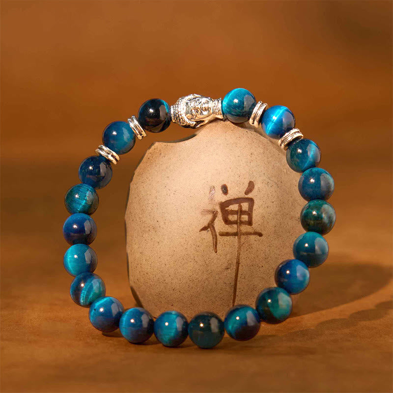 Buddha Stones Blue Green Red Tiger Eye Buddha Head Balance Bracelet - image 10