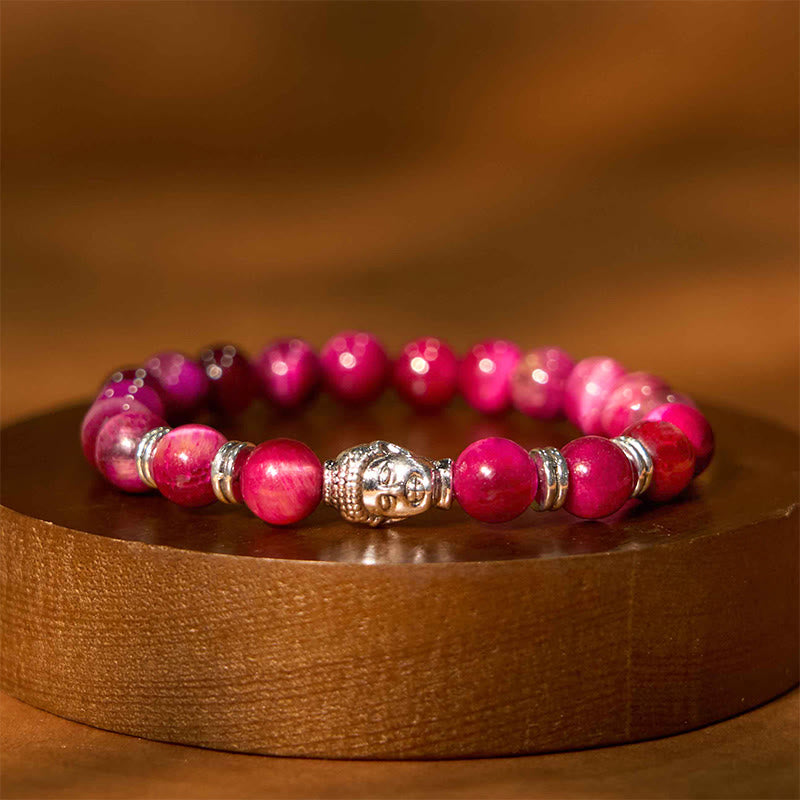 Buddha Stones Blue Green Red Tiger Eye Buddha Head Balance Bracelet - Pink Tiger Eye(Wrist Circumference: 15-17cm) - image 28
