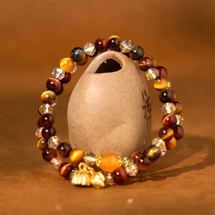 Buddha Stones Colorful Tiger Eye Lotus Multi-circle Elastic Rope Protection Bracelet - image 1