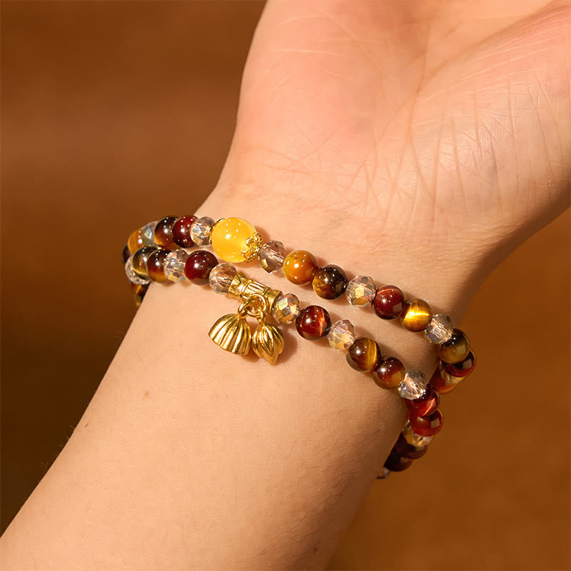 Buddha Stones Colorful Tiger Eye Lotus Multi-circle Elastic Rope Protection Bracelet - image 2