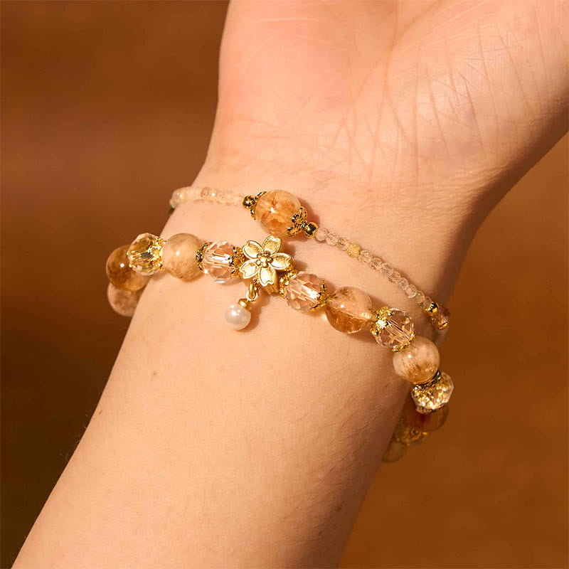 Buddha Stones Natural Citrine Glass Beads Flower Multiple Layers Prosperity Bracelet - image 2