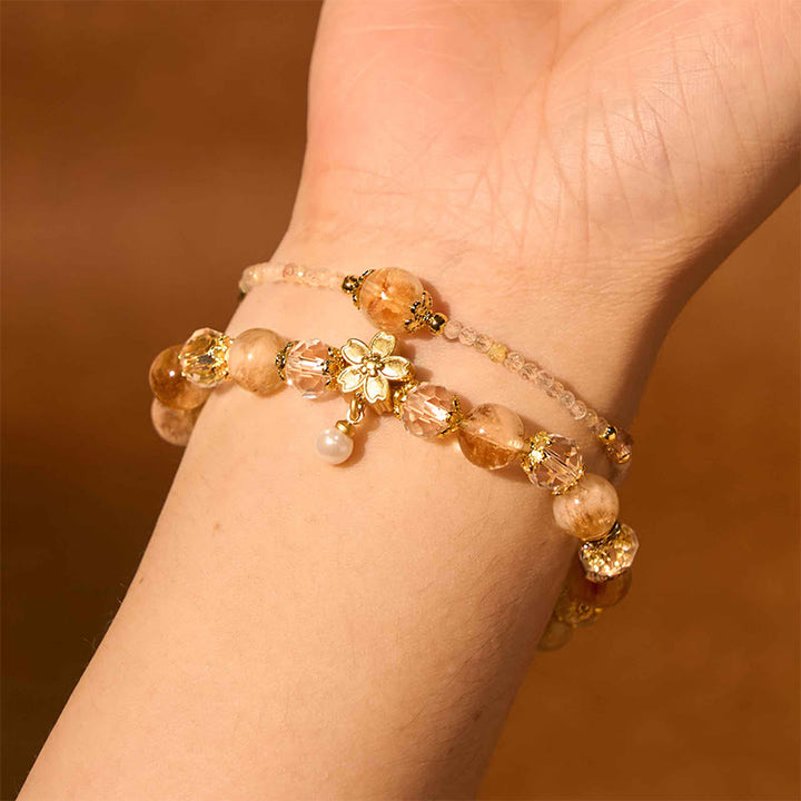 Buddha Stones Natural Citrine Glass Beads Flower Multiple Layers Prosperity Bracelet - image 2
