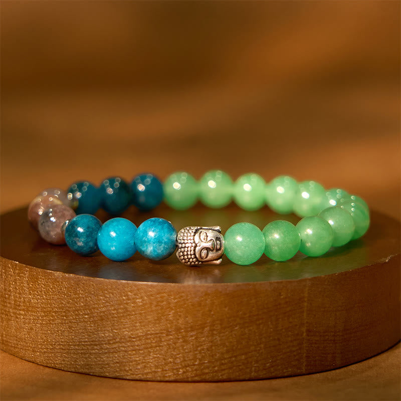 Buddha Stones Natural Black Onyx White Stone Green Aventurine Tiger Eye Agate Mixed Color Buddha Head Protection Bracelet - Green Aventurine(Wrist Circumference: 15-17cm) - image 0