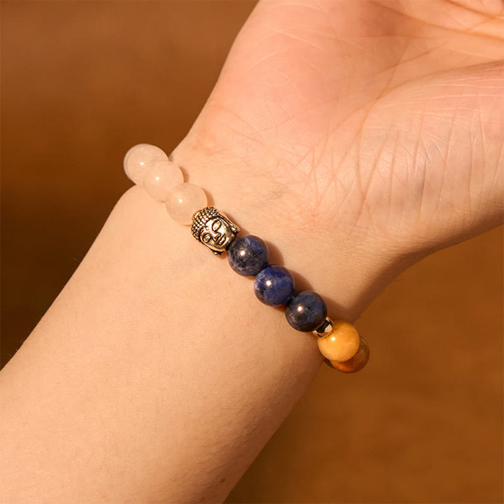 Buddha Stones Natural Black Onyx White Stone Green Aventurine Tiger Eye Agate Mixed Color Buddha Head Protection Bracelet - image 13