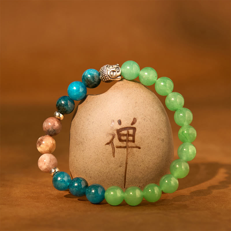 Buddha Stones Natural Black Onyx White Stone Green Aventurine Tiger Eye Agate Mixed Color Buddha Head Protection Bracelet - image 1