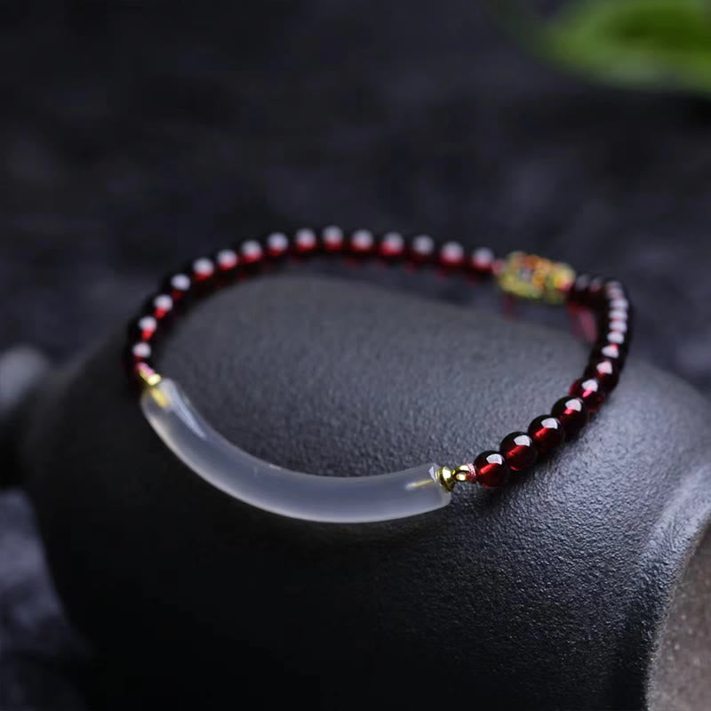Buddha Stones Garnet Gray Agate Calm Cuff Half Bracelet Bangle - image 1