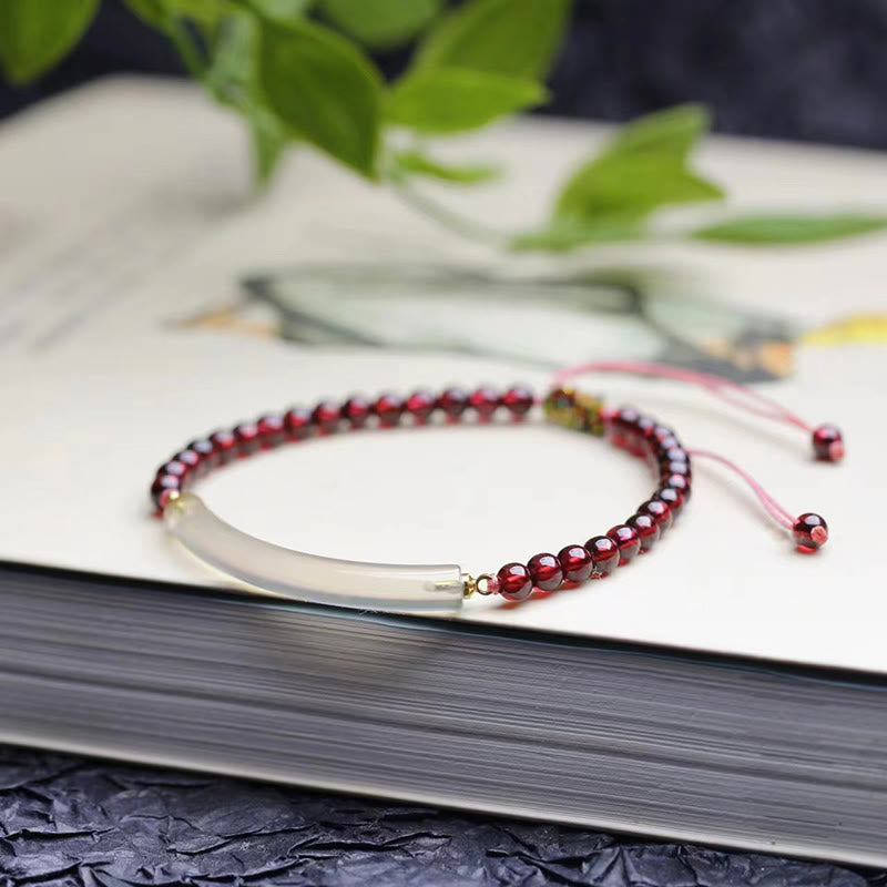Buddha Stones Garnet Gray Agate Calm Cuff Half Bracelet Bangle - Garnet Gray Agate(Adjustable) - image 0