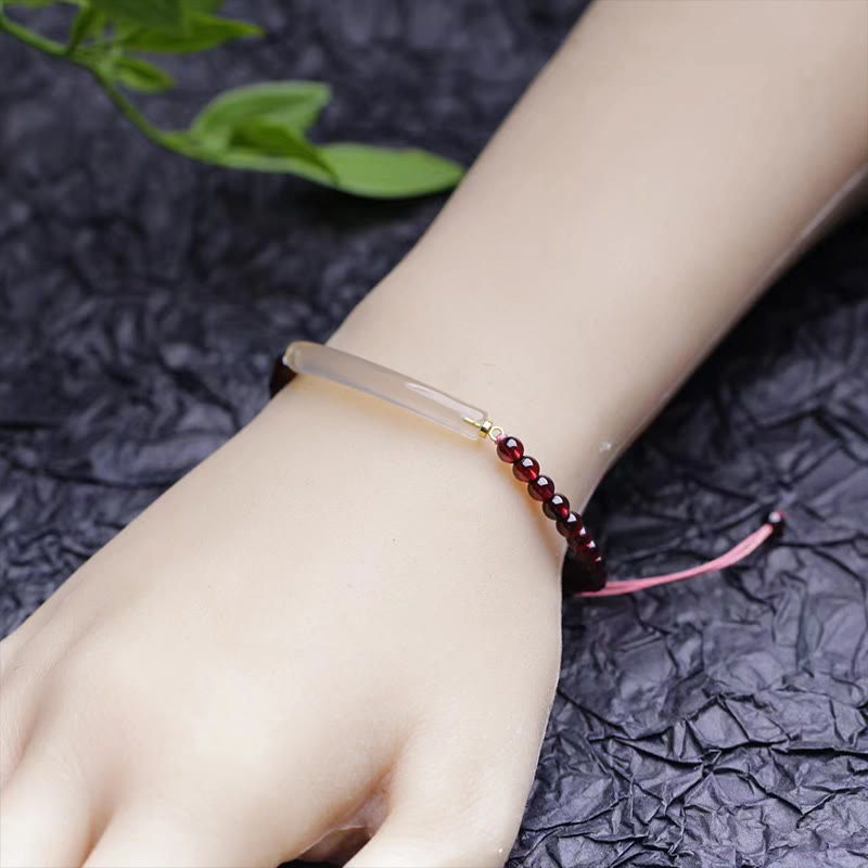 Buddha Stones Garnet Gray Agate Calm Cuff Half Bracelet Bangle - image 3