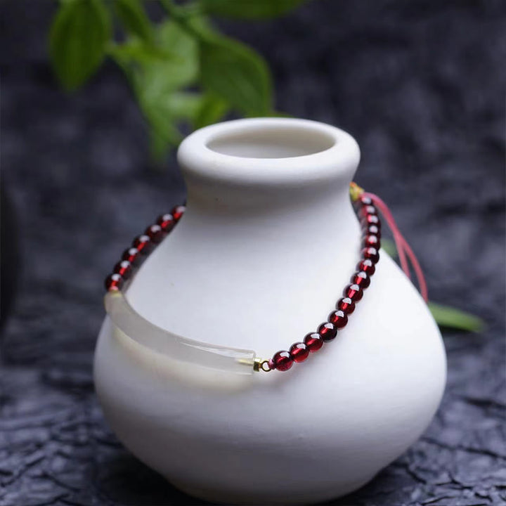 Buddha Stones Garnet Gray Agate Calm Cuff Half Bracelet Bangle - image 2