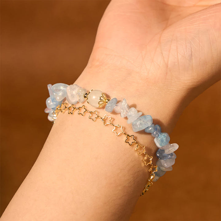 Buddha Stones Aquamarine Gravel Design Star Healing Magnetic Buckle Bracelet - image 2