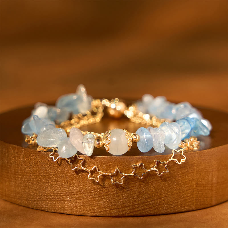 Buddha Stones Aquamarine Gravel Design Star Healing Magnetic Buckle Bracelet - image 3