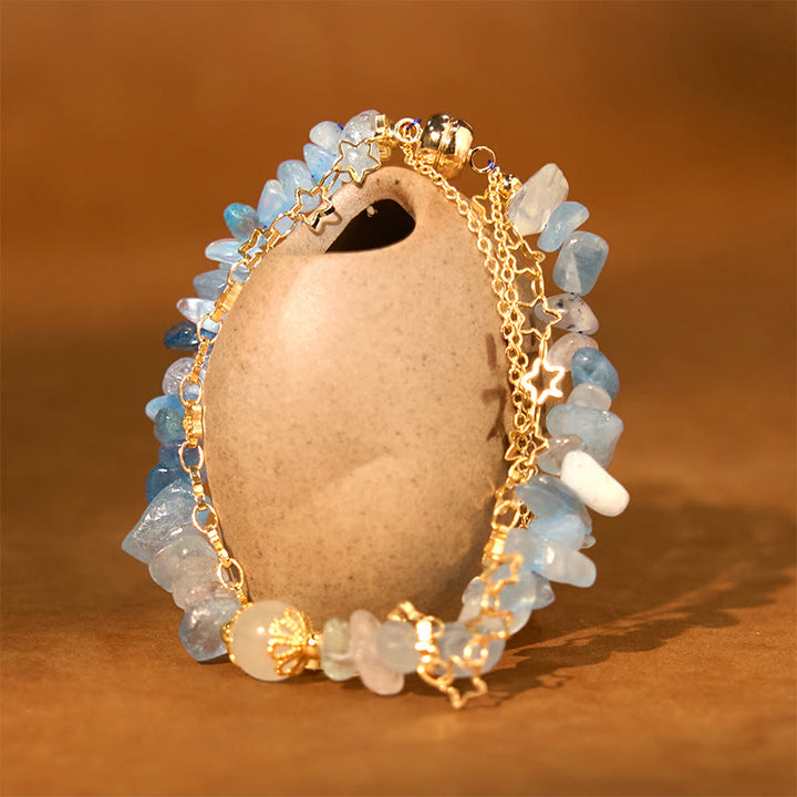 Buddha Stones Aquamarine Gravel Design Star Healing Magnetic Buckle Bracelet - image 4