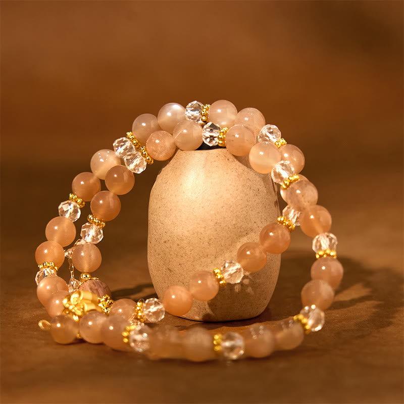 Buddha Stones Sun Stone Crystal Peach Blossom Wealth Double Wrap Bracelet - image 1