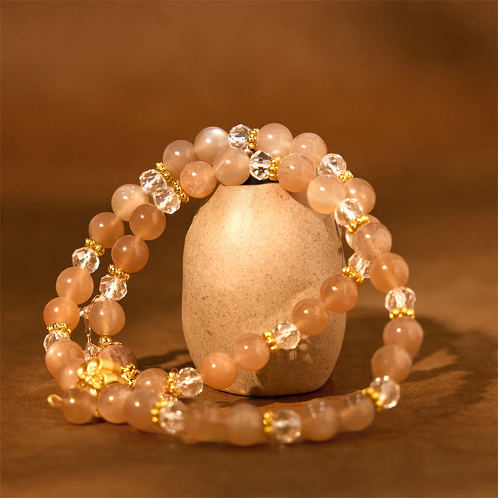 Buddha Stones Sun Stone Crystal Peach Blossom Wealth Double Wrap Bracelet - image 1