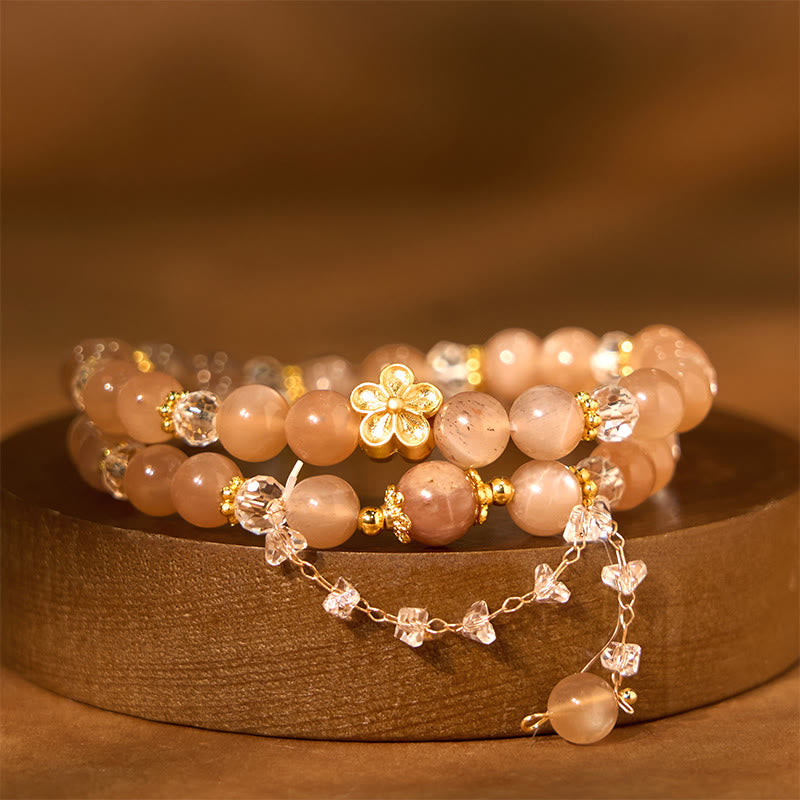 Buddha Stones Sun Stone Crystal Peach Blossom Wealth Double Wrap Bracelet - Sun Stone(Wrist Circumference: 14-16cm) - image 0