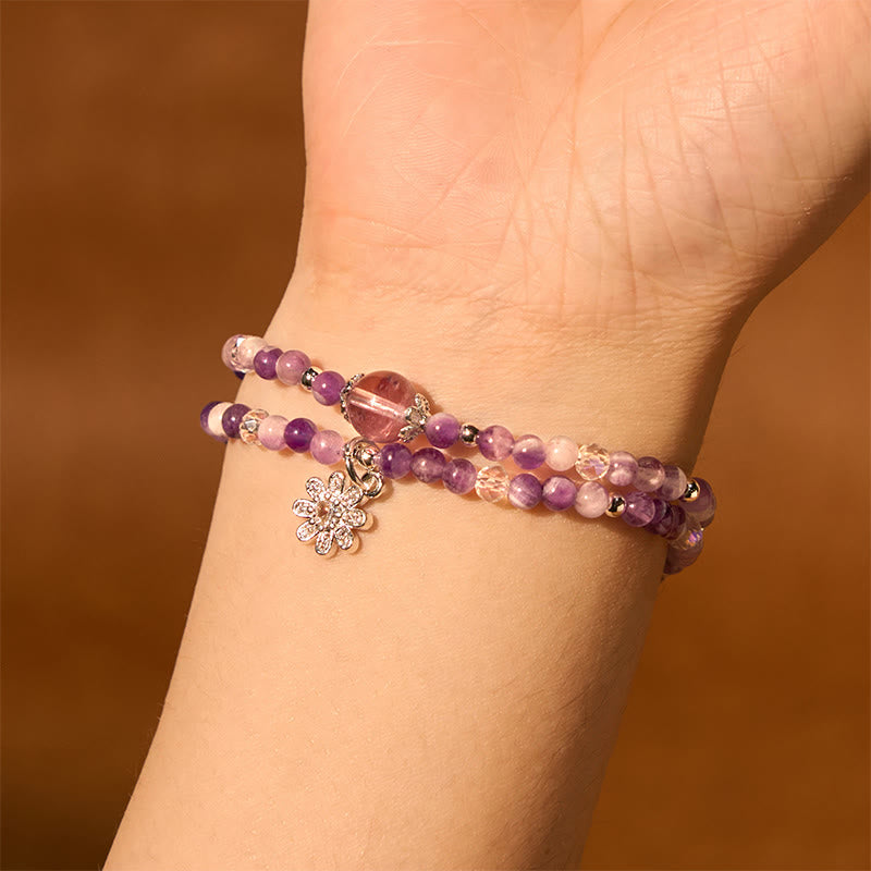 Buddha Stones Amethyst Crystal Sunflower Spiritual Awareness Double Wrap Bracelet - image 2